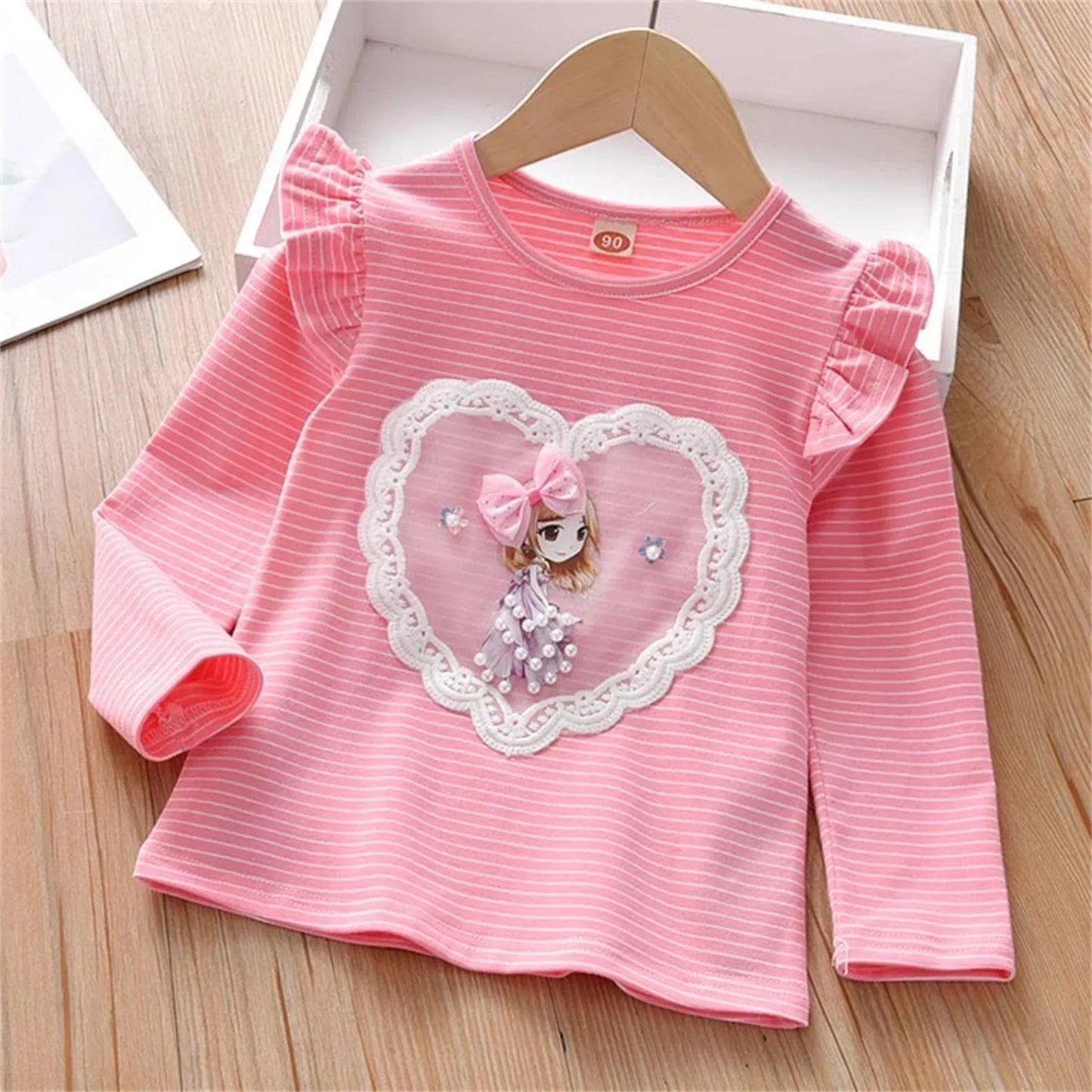 Children's Striped long t-shirt Spring and autumn base shirts new girls' cotton elastic long sleeved T-shirts baby girl tops