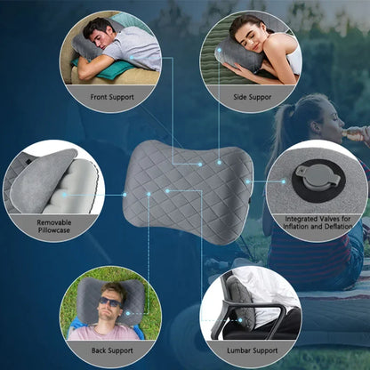 Ultralight Inflatable Camping Travel Pillow with Soft Washable Cover -  Ergonomic Inflating Pillows for Neck & Lumbar Support