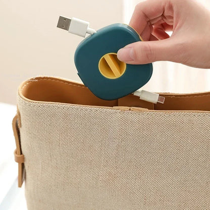Cord Cable Winder Organizer with Phone Stand Rotate to Retract Tangle-Free Charging Cable Case Earphones USB Wires Organization