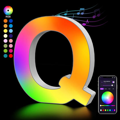 Smart LED Letters Lights Alphabet Light Decorative Name Letter Number Lamp Night Light USB MeRGBW App Music Sync Logo Game Home