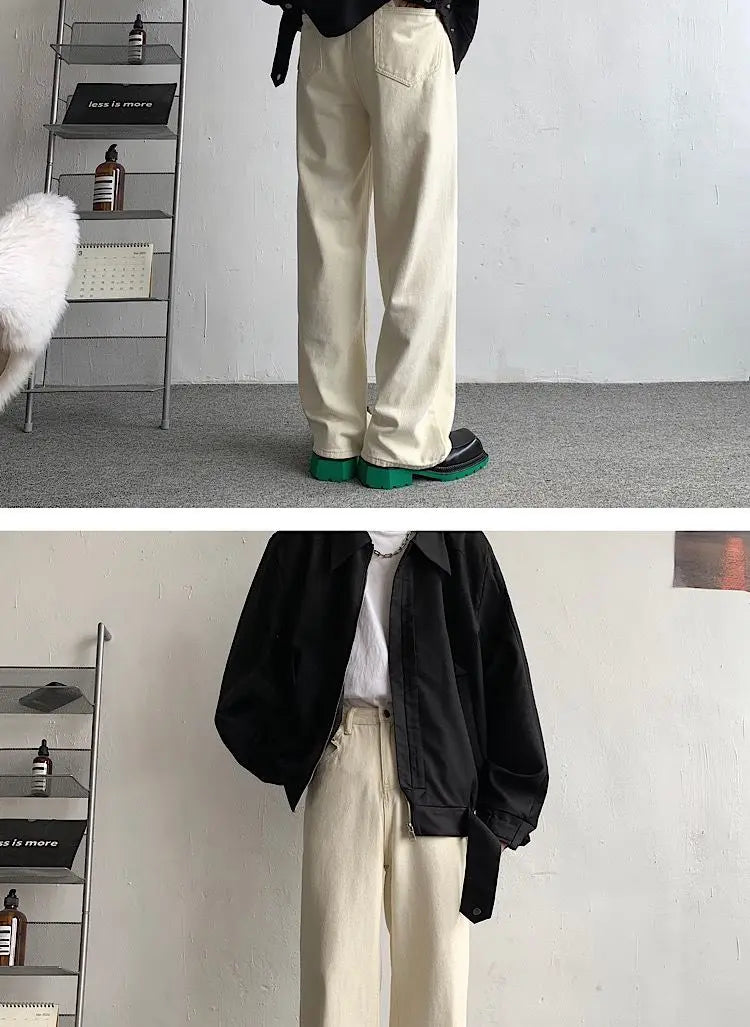 Baggy Beige Jeans Men Fashion Casual Oversized Wide Leg Jeans Men Streetwear Korean Loose Straight Denim Pants Mens Trousers