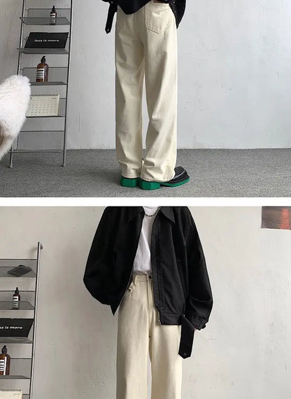 Baggy Beige Jeans Men Fashion Casual Oversized Wide Leg Jeans Men Streetwear Korean Loose Straight Denim Pants Mens Trousers