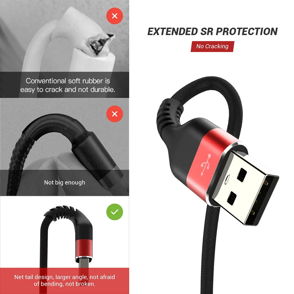 QGeeM 3A USB C Cable USB Type C Cable for Xiaomi OPPO Realme Poco Oneplus Redmi Phone Charger Fast Charge Charger Type C Cable
