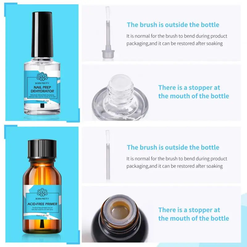 BORN PRETTY 15ml Nail Primer Nail Prep Dehydrate Base Top Coat Gel Nail Polish No Need Of UV LED Lamp Nail Art Varnish Manicure