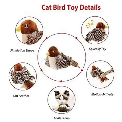 Interactive Cat Toys Electric Squeaky Simulation Bird Plush Cats Pets Teasing Toys with Feather Catnip Kitten Chirping Bird Toys
