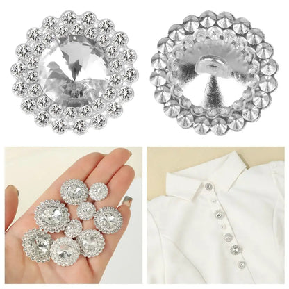 10 PCs 15/20/25MM Round Metal Rhinestone Buttons for Clothing DIY Sewing Accessories Wholesale Luxury Fashion Apparel Decoration