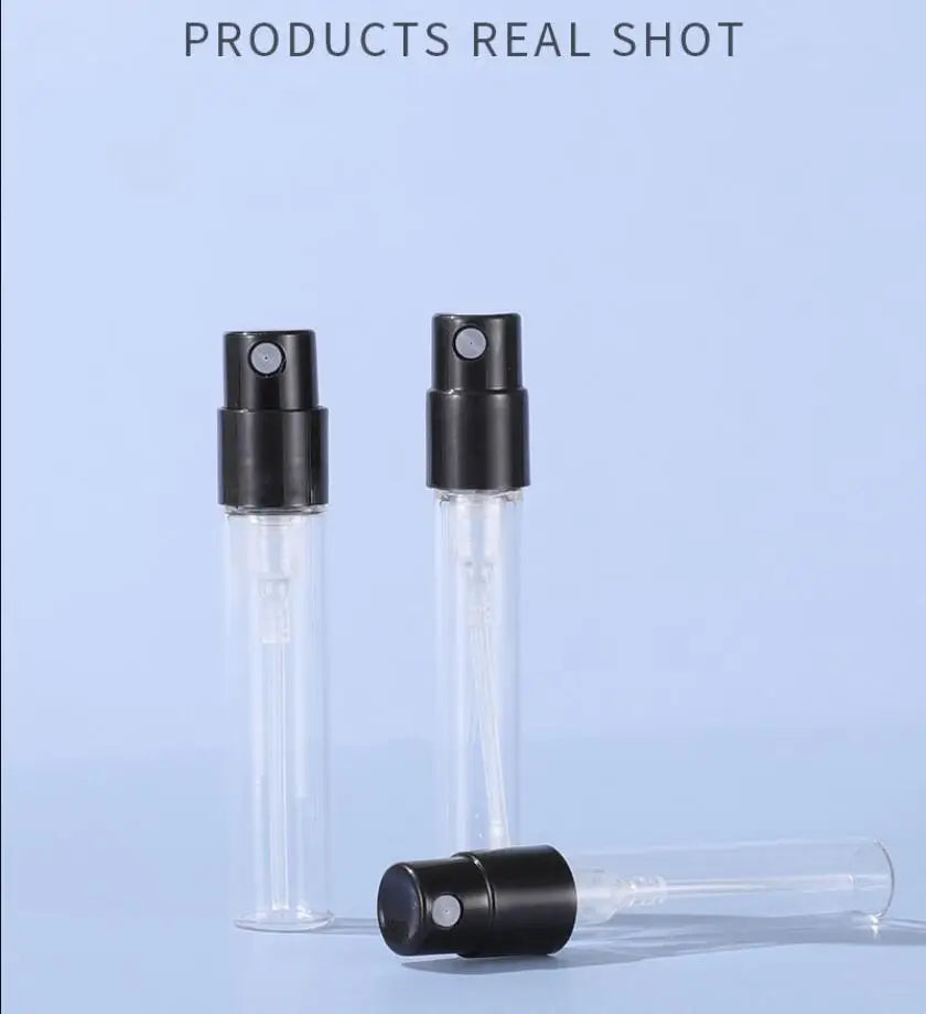 1.5ml 2ml 2.5ml Glass Bayonet bottle with White Black Clear 3 Color Plastic Sprayer Sample Spray Bottle 100pcs