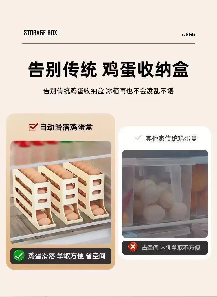 4 Tier Egg Storage Box Organizer for Refrigerator Rolling Egg Organizer Holder Fridge Storage Organizer Food Storage Container