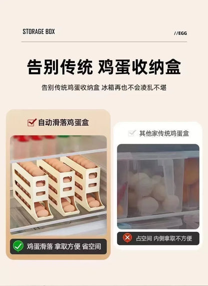 4 Tier Egg Storage Box Organizer for Refrigerator Rolling Egg Organizer Holder Fridge Storage Organizer Food Storage Container
