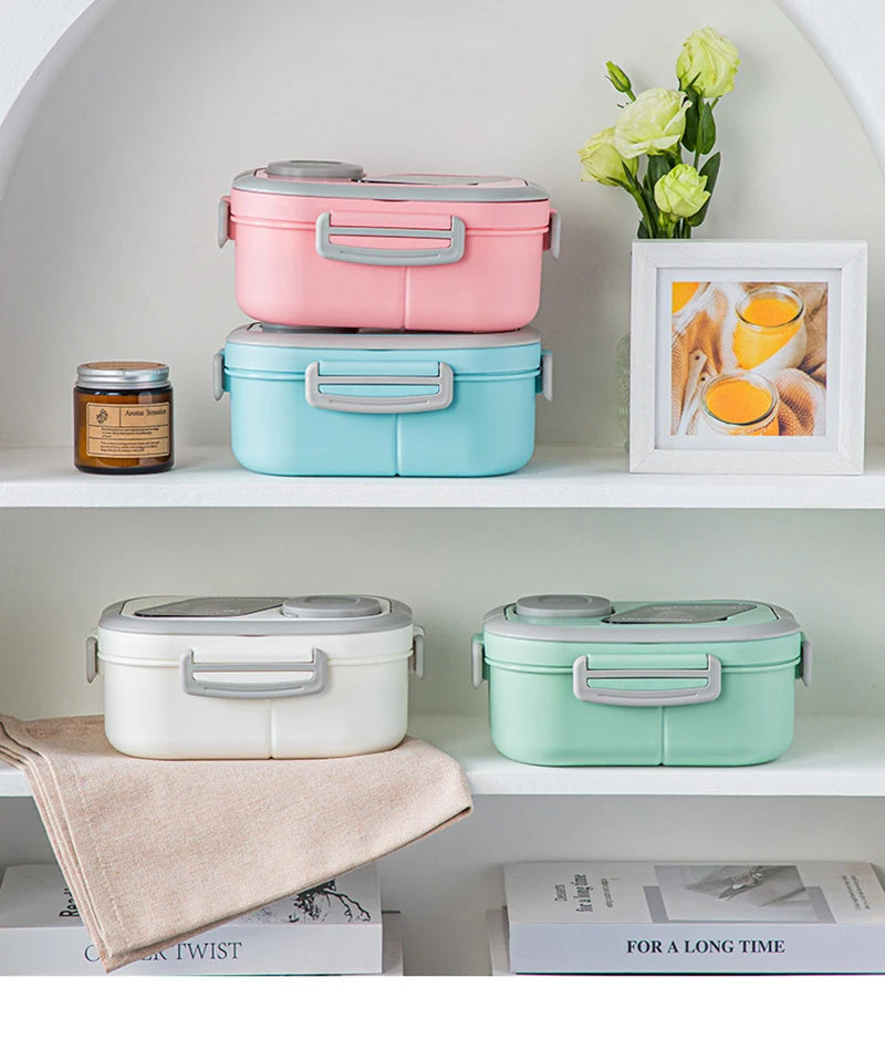 Portable Lunch Box Compartment Wheat Straw Bento Carrying Handle Box Reusable Tableware Containers Meal Snack Food Containers