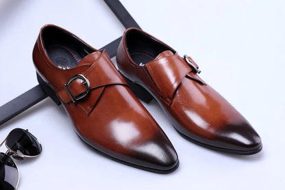Men's Pointed Toe Business Leather Shoes Comfortable Wear Shoes Metal Buckle Men's Shoes Dress Shoes Men Wedding Shoes Sz 39-48