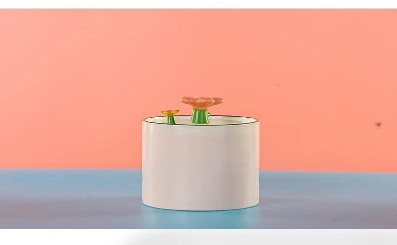 Cat Ceramic Flower Water Fountain Drinking Feeders Pets