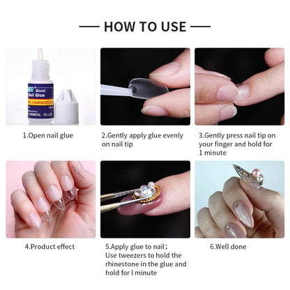 1 Bottle Fast Drying Nail Glue for False Nails 3D Rhinestone Decoration Professional Glue for Extension Manicure Adhesive Tools