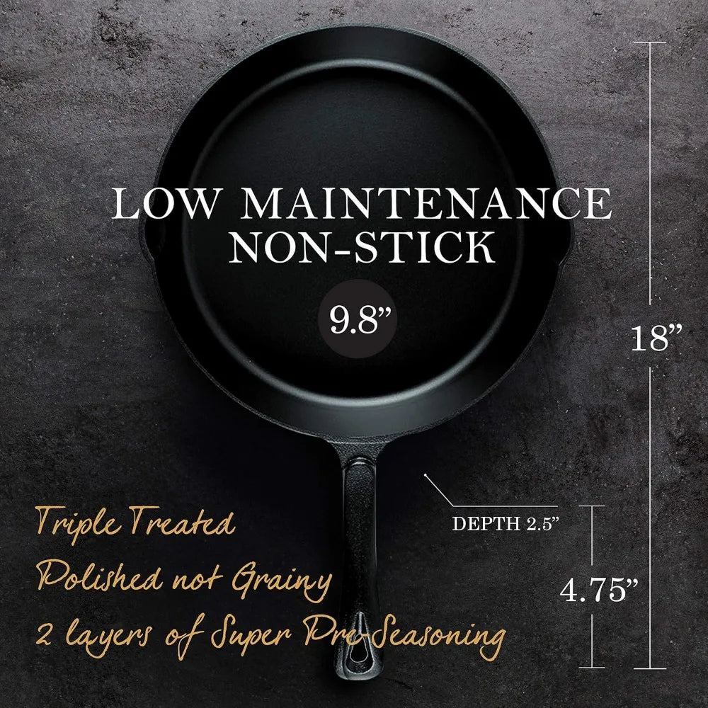 Cast Iron Skillets 10 Frying Pan Non-stick Cast Iron Pan Pre-seasoned Cast Iron Cookware for Camping Indoor and Outdoor Uses