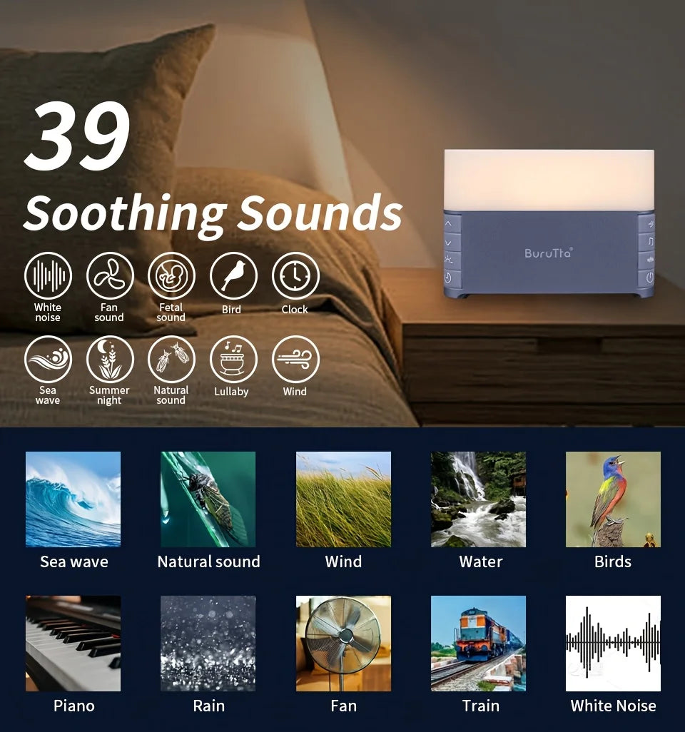 White Noise Sound Machine, Sleep Aid Device with 39 Soothing Sounds & Breathing Light Portable Baby Sleep Soother with Timer