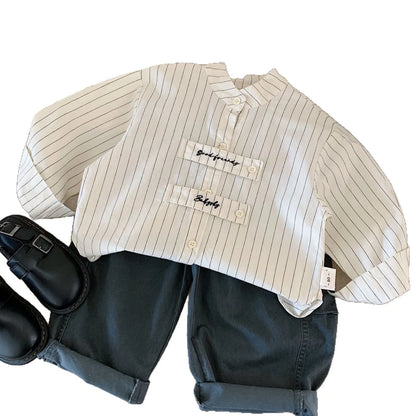 Children's Shirts 2025 Spring New Products Boys Embroidered Girls Striped Shirt Top Tide H0085