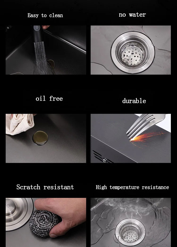 kitchen sink Black nano-sink single-slot household hand-washing basin kitchen large 304 stainless steel sink sink bowl