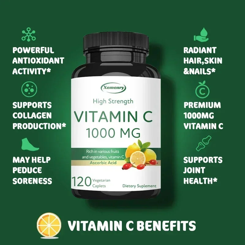Vitamin C Capsules - Boost Immunity, for Skin, Heart, Teeth Health, Antioxidant, Dietary Supplement