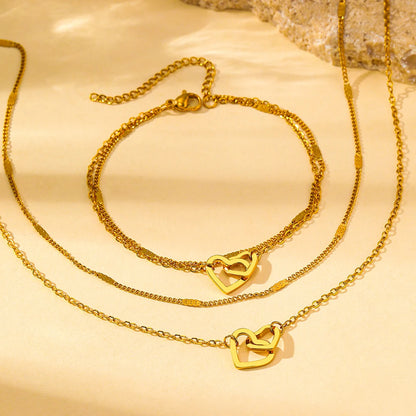 Stainless Steel Jewelry Sets High-end Atmosphere Love Bracelet Love Necklace Double Chain Design Jewelry Sets For Women Jewelry