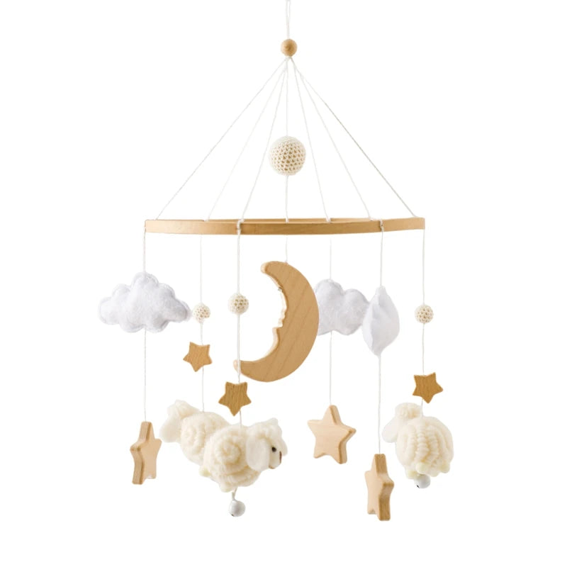 Baby Crib Mobile Rattle Toy For 0-12 Months Cartoon Felt Forest Animal Bed Bell Hanging Wooden Bracket Mobile Newbaby Rattle Toy