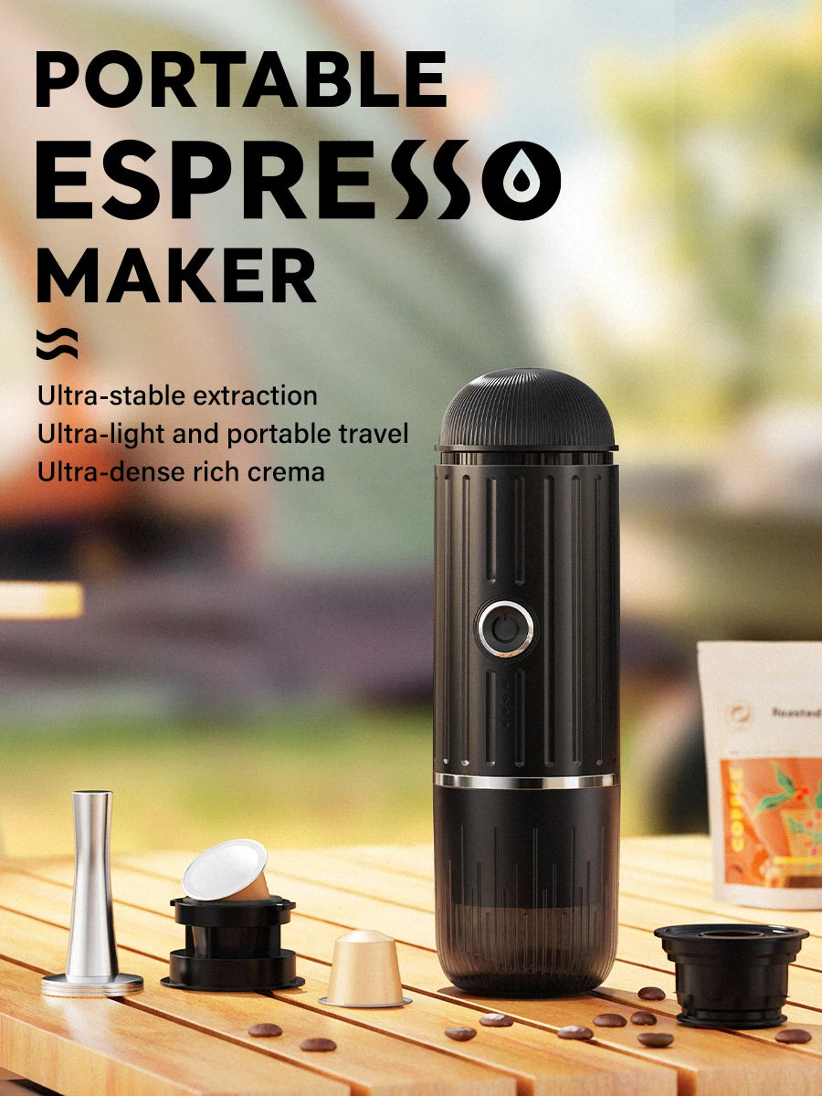 Portable 2 In1 Espresso Machine, Compatible Capsules and Ground Coffee,19 Bar Pressure,Perfect for Kitchen Travel,Camping