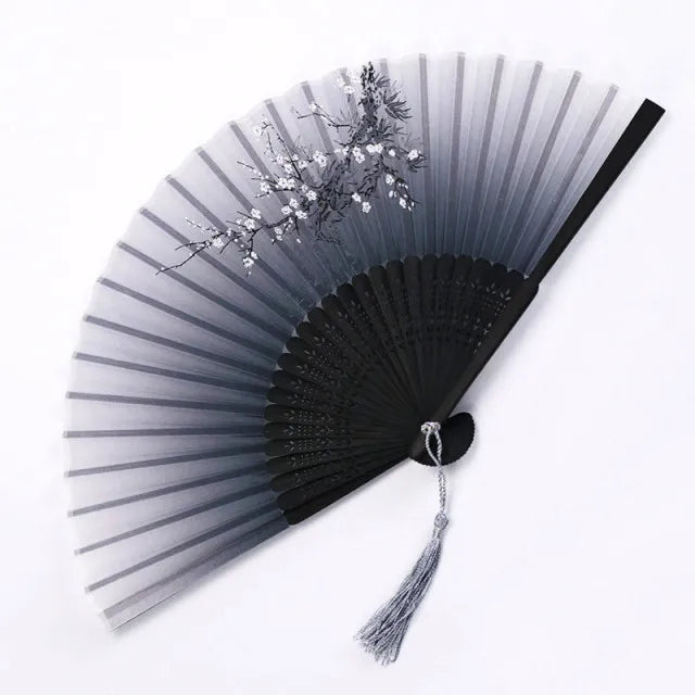 Bamboo Folding Fan Silk Chinese Fan Hand Women Black Fan Summer Female Dance Home Decoration Party Gift Home Ornament Fan Black