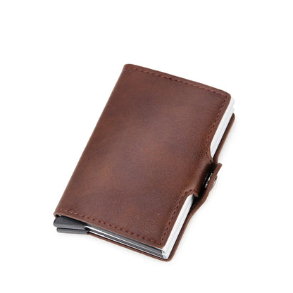 RFID Blocking Men Wallet Credit Card Holder Leather Card Wallet Double Metal Box ID Card Holder Money Clip Purse New 2023