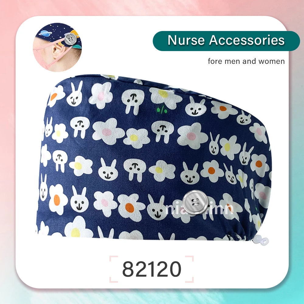 Cartoon Printed Operating Room Doctor Work Scrub Hat Pharmacy Dentistry Clinic Surgical Cap Adjustable Medical Nurse Accessories