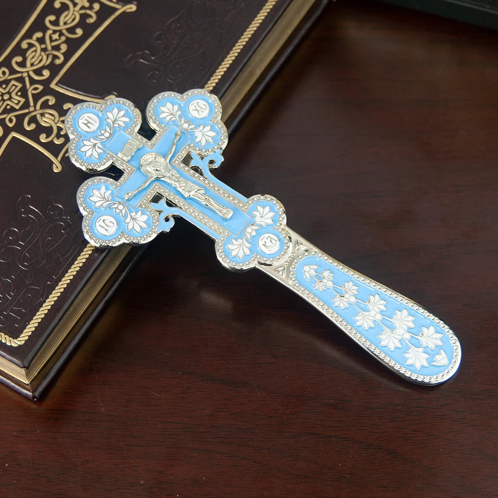 Orthodox Church Handle Blessing Church Cross Gold Plated Colorful Enamel Jesus Crucifix icon Cross With INRI For Prayer