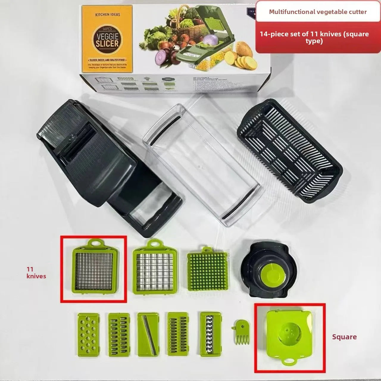 Vegetable Chopper Onion Chopper Multi Function Food Grater 14 in 1 with Basket for Potatoes Vegetables with Strainer Basket