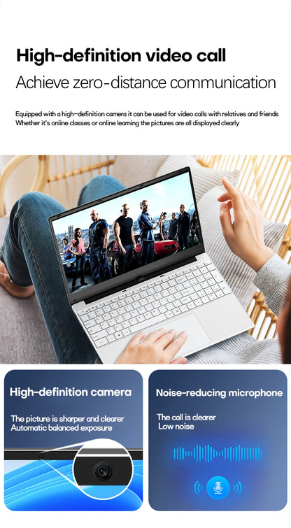 15.6 inch Laptop Computer intel Pentium 7505 Dual Core Laptops Windows 11 Pro Portable PC Gamer Notebook with Fingerprint Unlock
