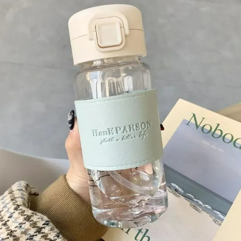 500Ml Portable Plastic Water Bottles with Straw Anti-scalding Leather Case Non-leaking Cute Bottle Outdoor Drinkware