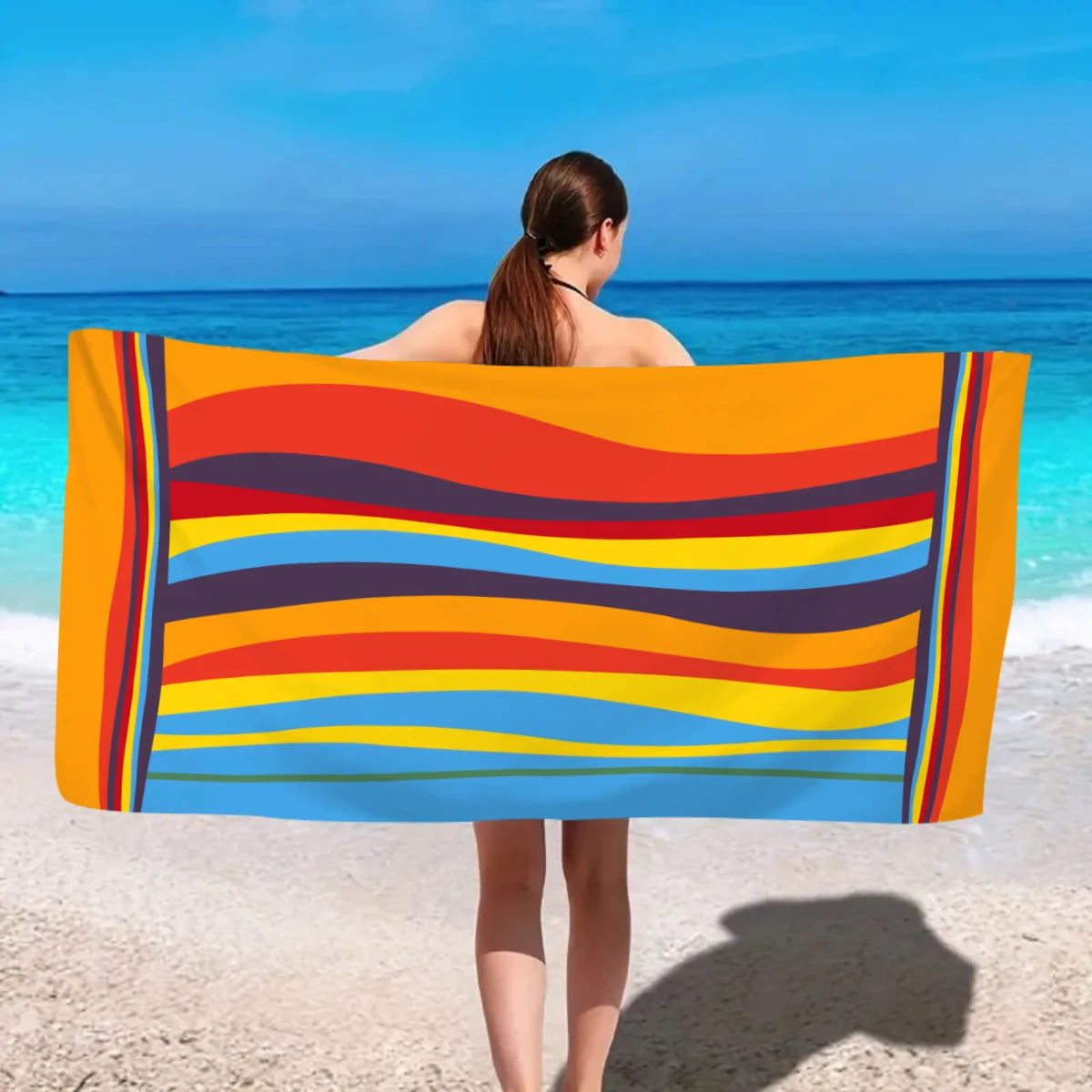 1pc Striped beach towels, ultra-fine fiber beach towels, multifunctional beach towels for swimming and shower rooms