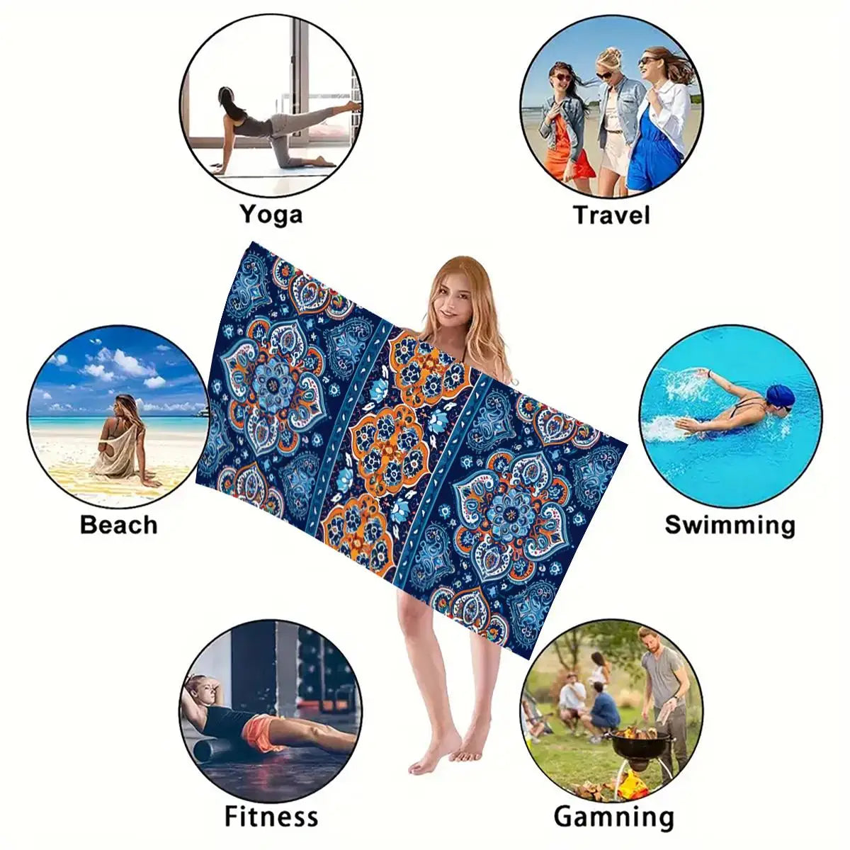 Beach Towel Portable Quick Fast Dry Sand Outdoor Travel Swim Blanket Thin Yoga Floral Print Mat Personalization Stripes Towel