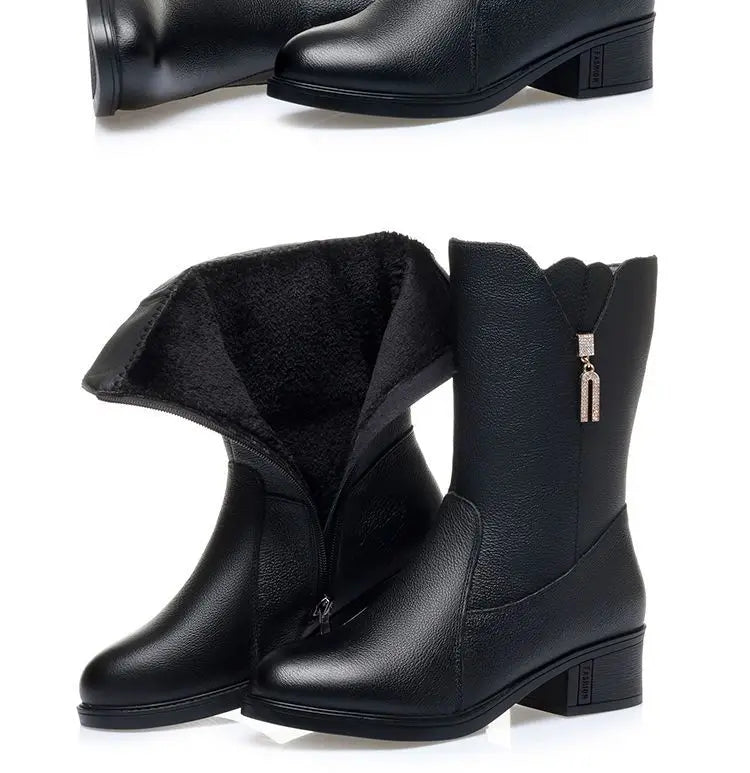 Footwear Half High Women's Boots Middle Heel Shoes for Woman Black Rhinestone Mid Calf Fashion 2024 Designer Luxury Goth Pu Boot