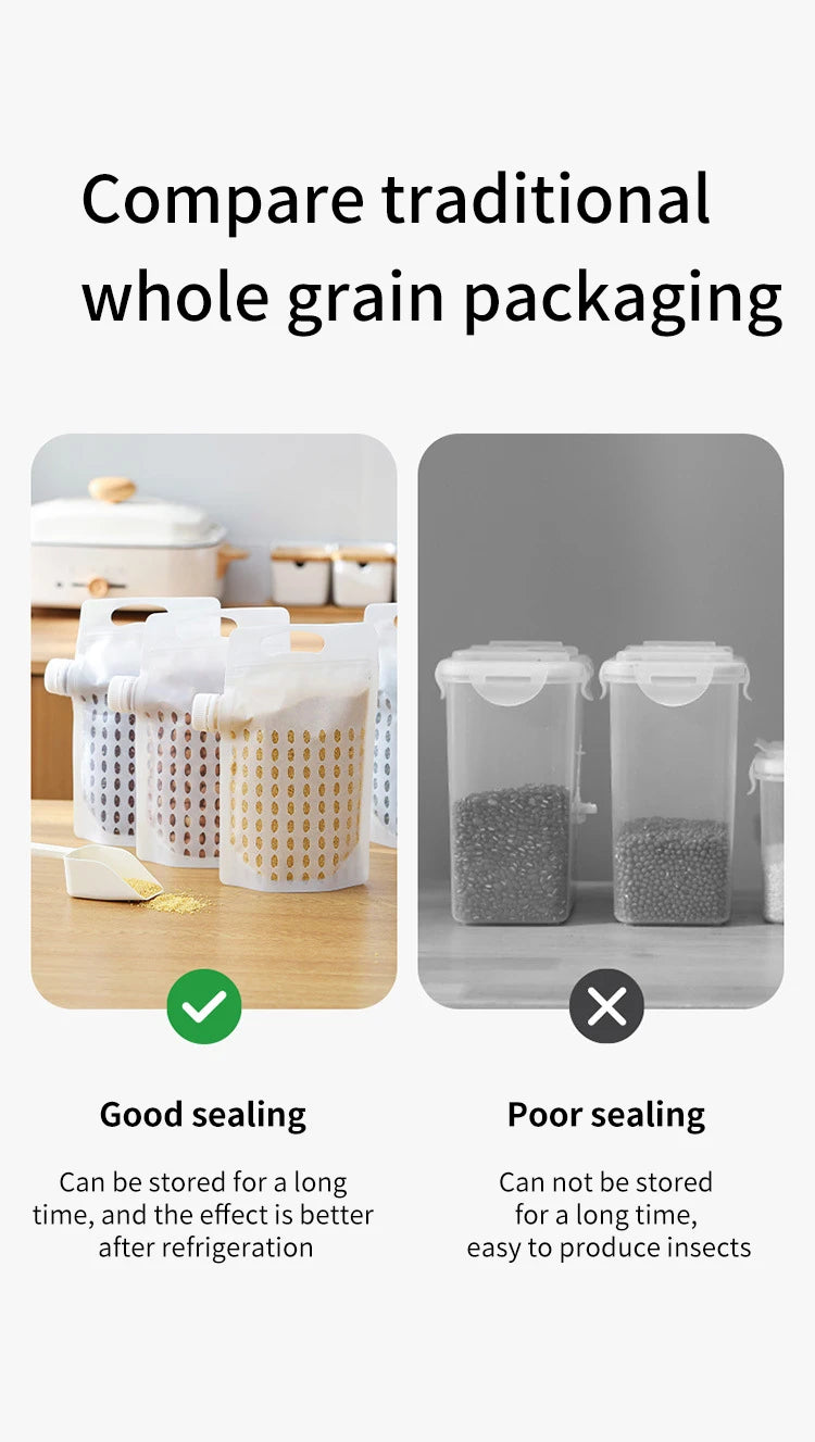 Food Storage Grain Bag Multigrain Pour Reusable Portable Bag Cereal Flour Bean Nut Rice Tea Powder Water Reusable Organizer Case