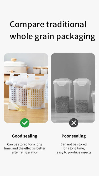 Food Storage Grain Bag Multigrain Pour Reusable Portable Bag Cereal Flour Bean Nut Rice Tea Powder Water Reusable Organizer Case