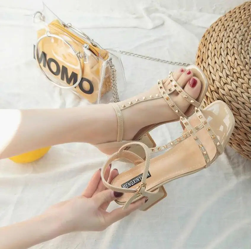 Chunky Sandal Woman Summer New 2024 Orthopedic Roman Wedge Rhinestone Sexy Medium Heel Mirror Luxury Designer Sandals for Women