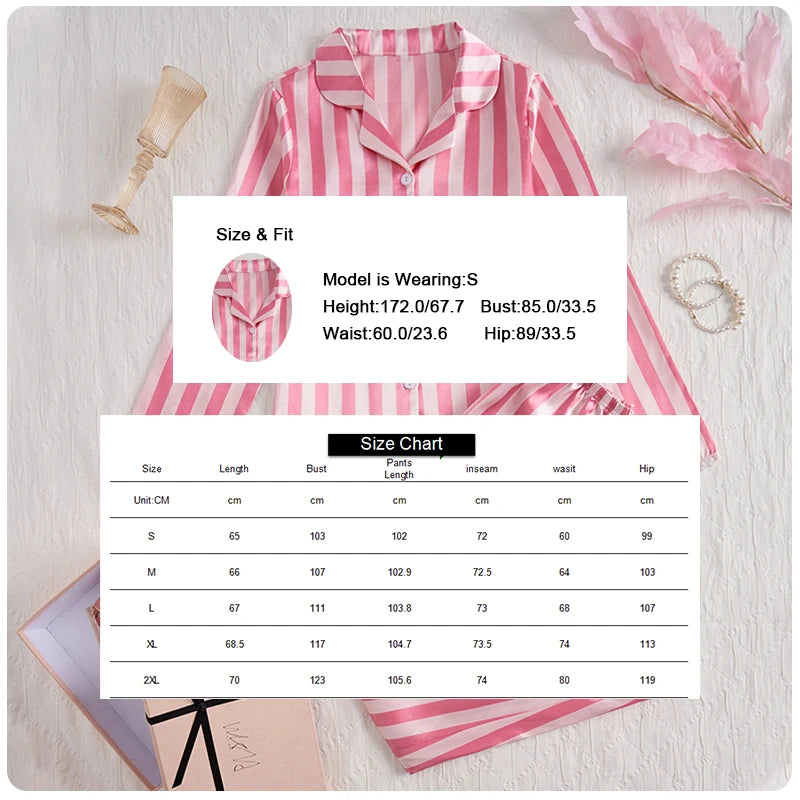 Women's sleepwear two piece set spring autumn satin long sleeved top long pants two piece set casual  comfortable home suit set