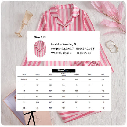 Women's sleepwear two piece set spring autumn satin long sleeved top long pants two piece set casual  comfortable home suit set