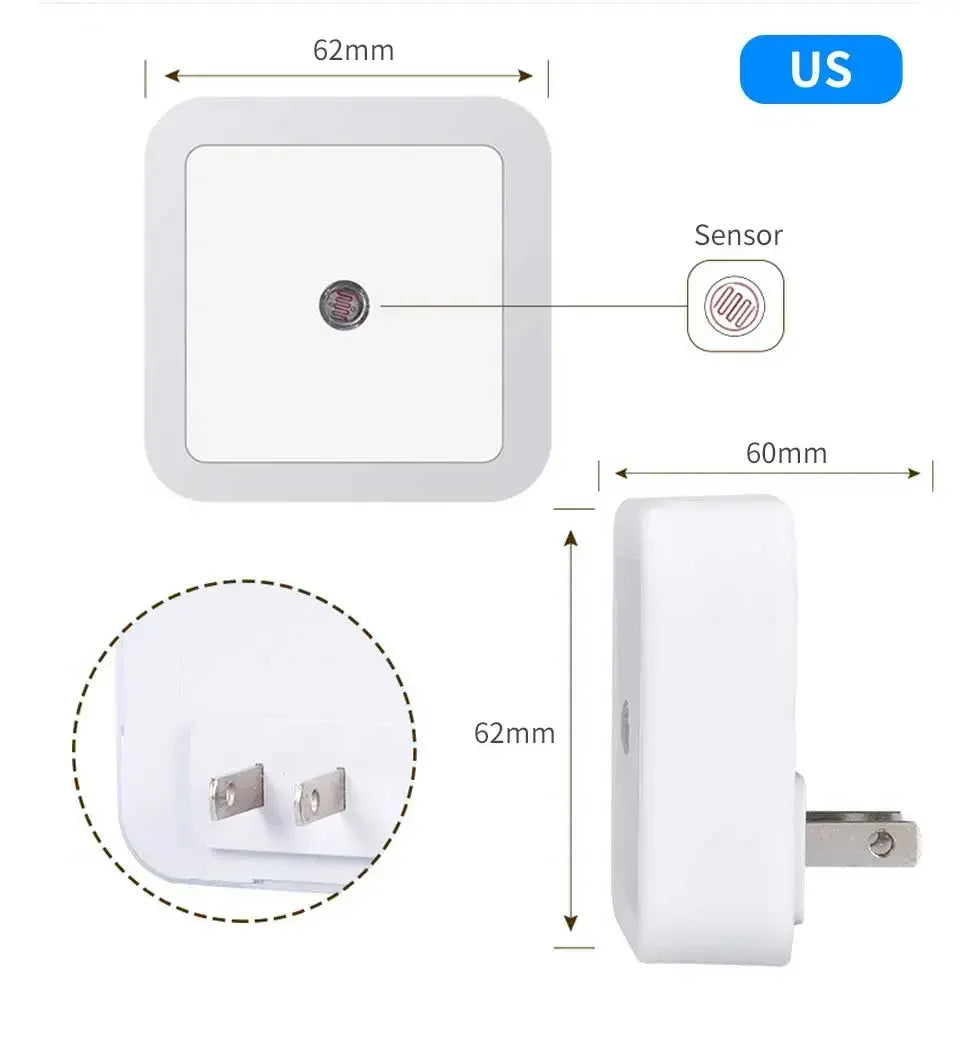 LED Night Light Smart Light Sensor Wall Lamp US EU Plug in Auto-On/Off Night Lamp for Bedroom Kitchen Hallway Stairs Nightlight