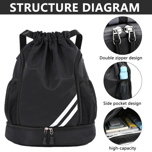 1PCS Sports Drawstring Backpack,Waterproof Drawstring Sports Bag Soccer Bag Swim Gym Bag for Men Women with Ball Shoes Compartme
