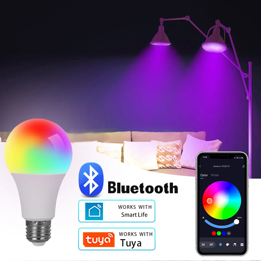 Tuya Smart Led Bulb E27 220V Smart Light Dimable Bluetooth RGB Lamp APP Control for Bedroom Room Decoration Party Lights
