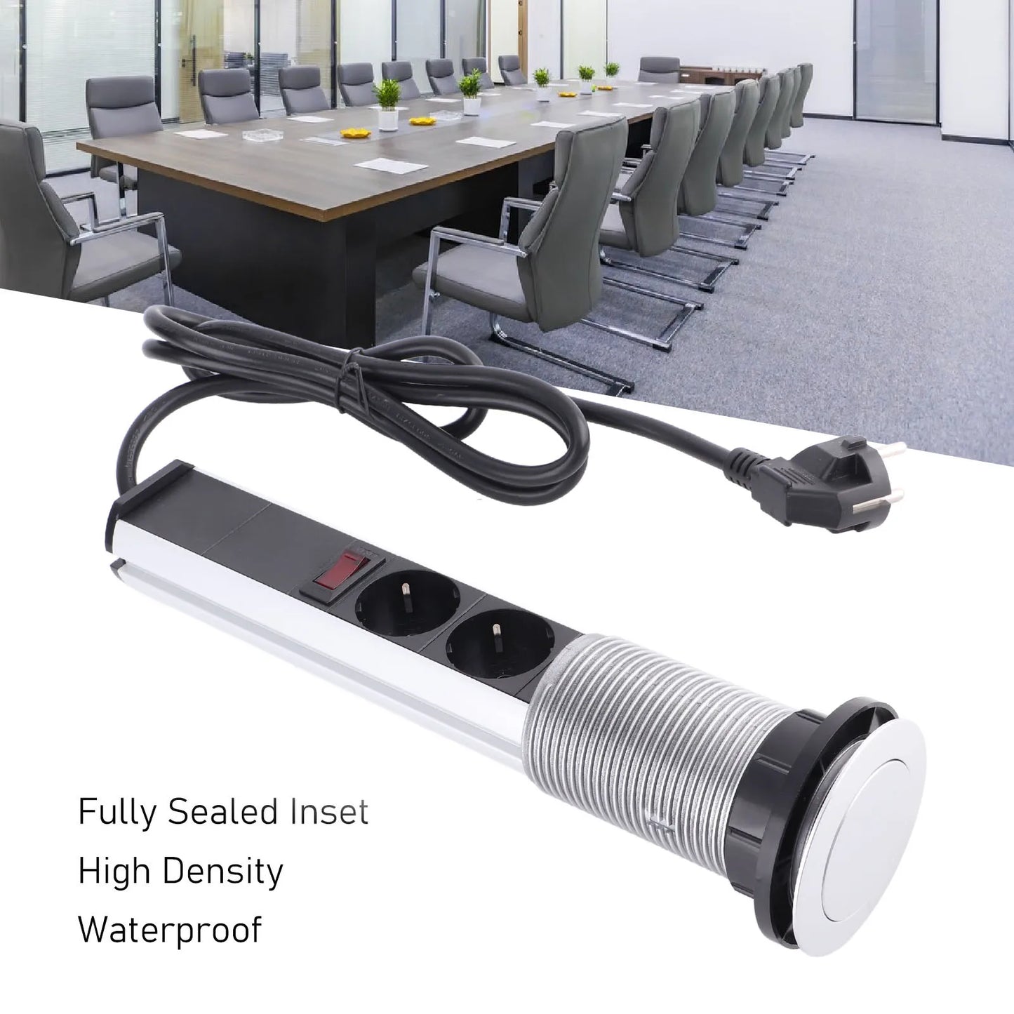 Recessed Pulling Pop Up Socket 3  Plugs and USB Aluminium Alloy Embedded Countertop Pop Up Outlet Socket AC250V 16A