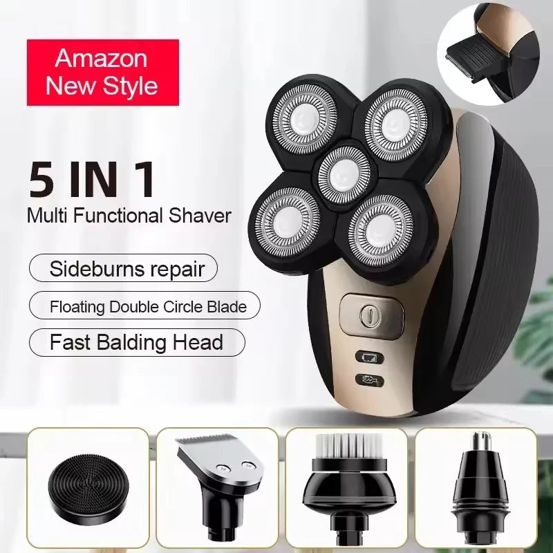 New Five Head Household Electric Hair Clipper, Bald Head, USB Charging, Large Capacity, Suitable for Facial Shaving