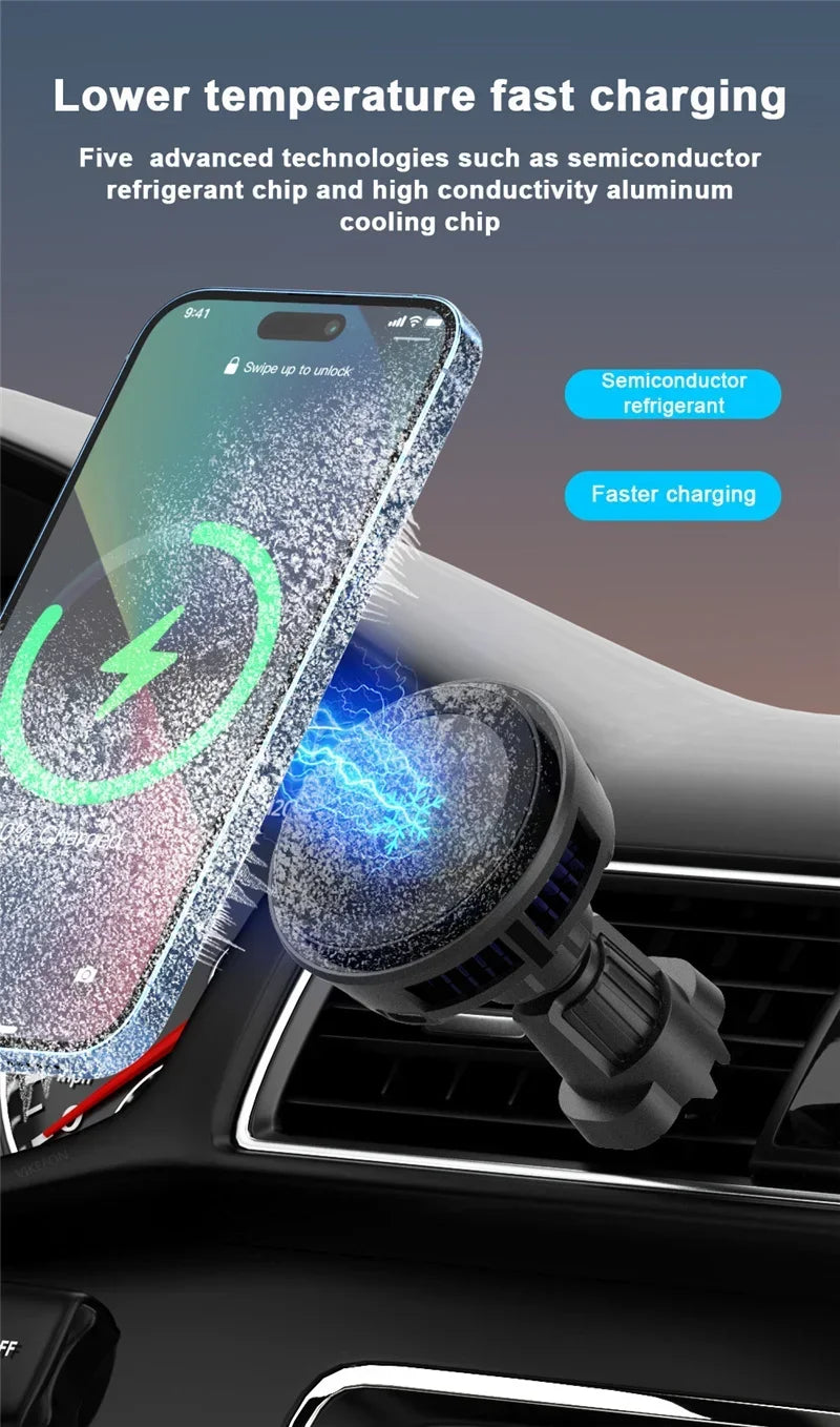 Car Wireless Charger Cooling Magnetic Car Phone Holder Mount Fast Car Charging Stand for Macsafe iPhone 15 14 13 12 Pro Max Mini
