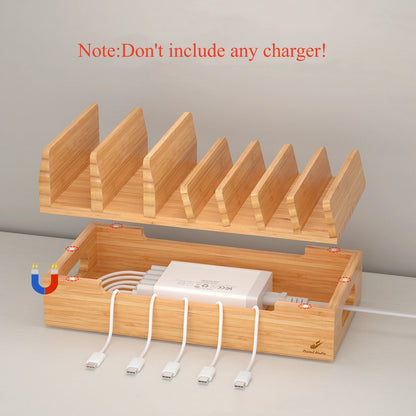 Bamboo Charging Station for Multiple Devices Desktop Docking Stations Holder for Cell Phone Tablet SmartWatch Earbuds Stand