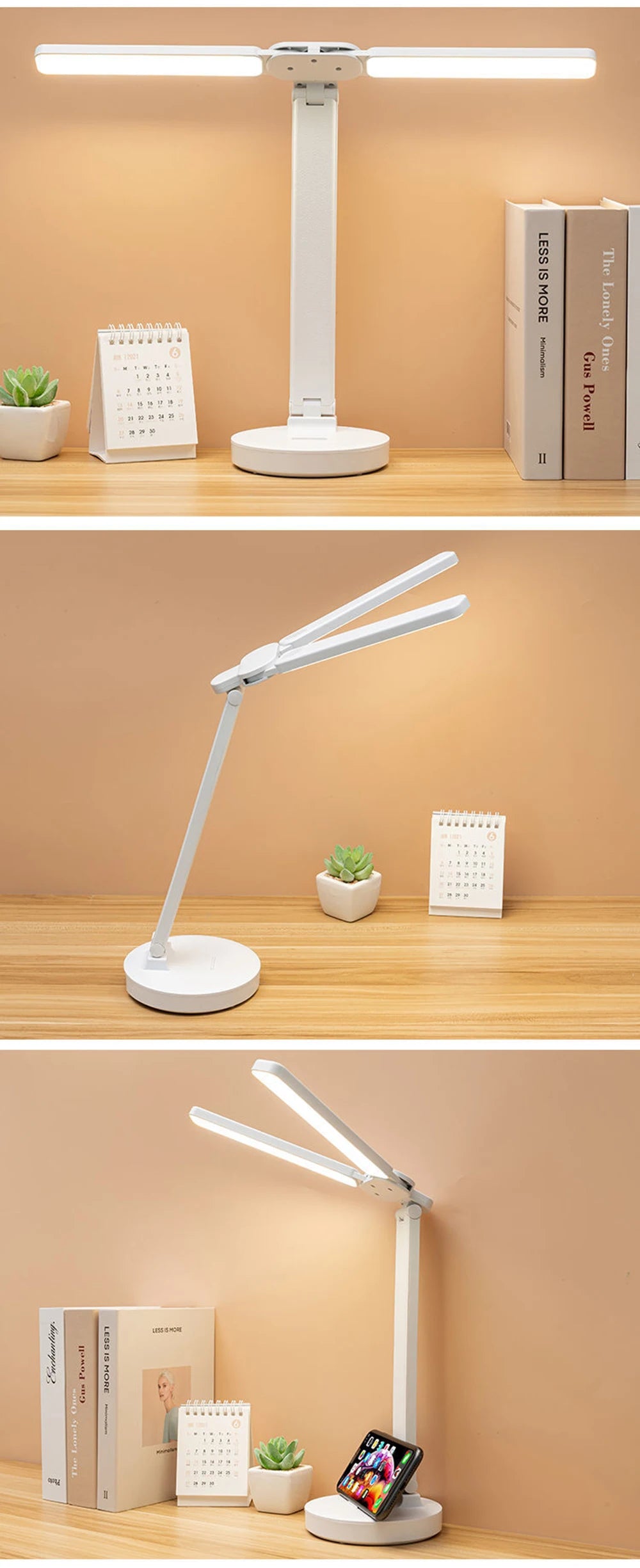 LED Desk Lamp 3 Levels Dimmable Touch Night Light USB Rechargeable Eye Protection Foldable Table Lamp For Bedroom Bedside Readin