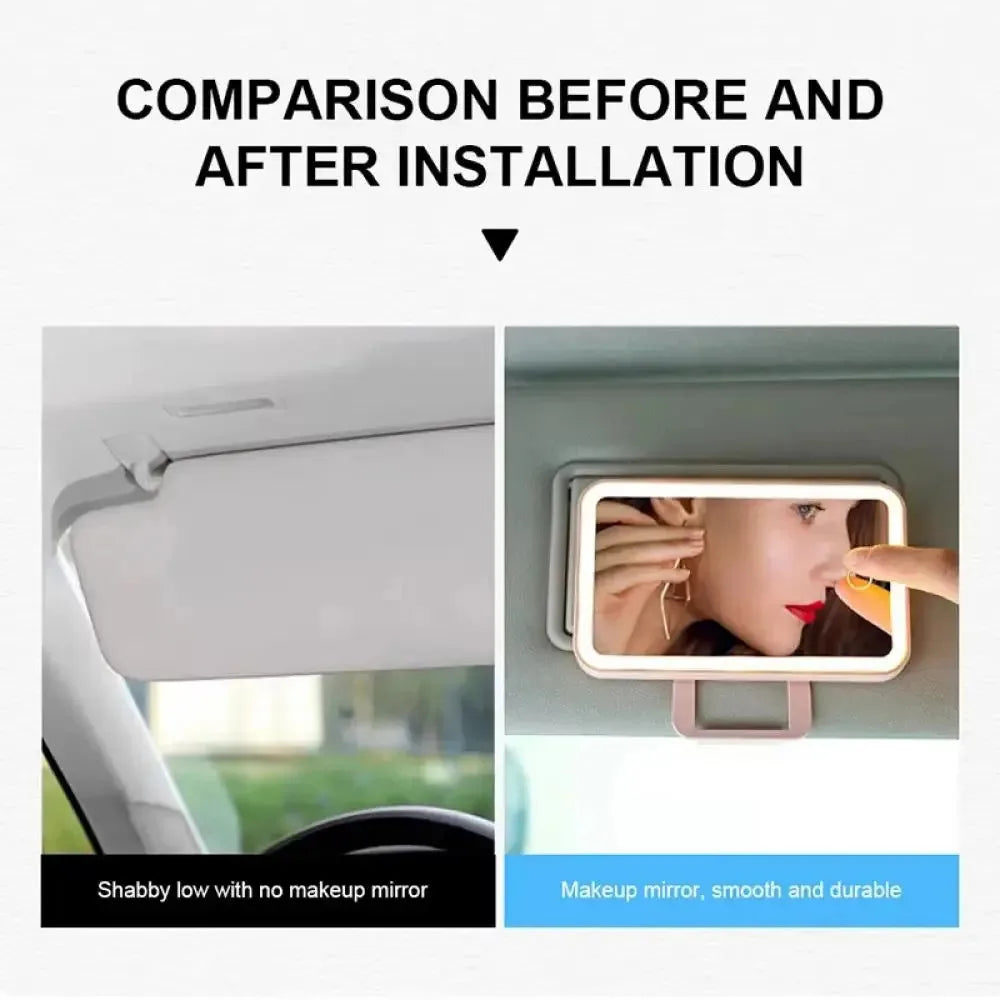 Car sun makeup mirror invisible touch USB reportable 360 ° adjustment soft light does not hurt the eyes mini convenient