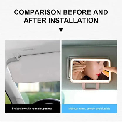 Car sun makeup mirror invisible touch USB reportable 360 ° adjustment soft light does not hurt the eyes mini convenient